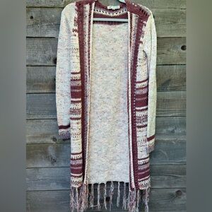 Jolt Women's Long Cardigan - Cream and Burgundy